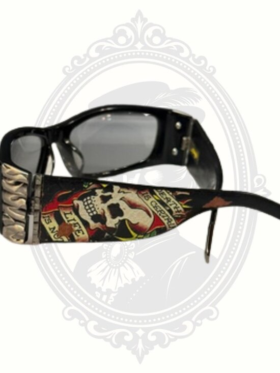 Ed Hardy Death Is Certain Skull Sunglasses EHS015 Black Leather Arms + Case main image 4